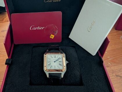 Cartier Santos, avec bracelet en alligator noir et or rose