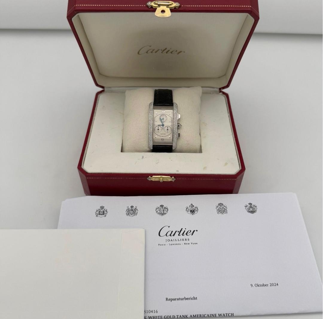 Cartier Tank Américaine Chronographe, or 18 carats, sertissage diamant d'origine, réf. 2312