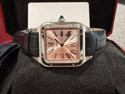 Montre Cartier Santos Dumont — Quartz — Cadran argenté — Acier — Grand modèle