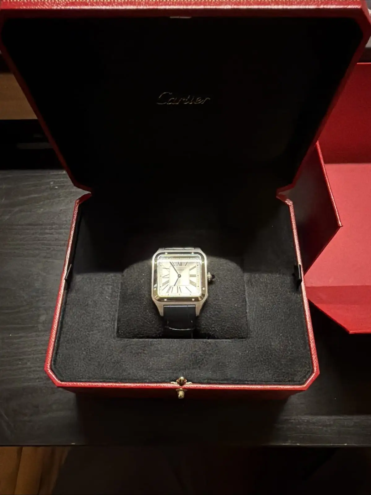 Montre homme Cartier Santos Dumont, grand modèle, quartz, acier inoxydable, WSSA0022